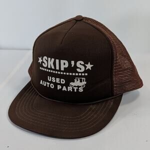 Vintage Skip's Used Auto Parts Foam Mesh Trucker Snapback Cap Hat Brown